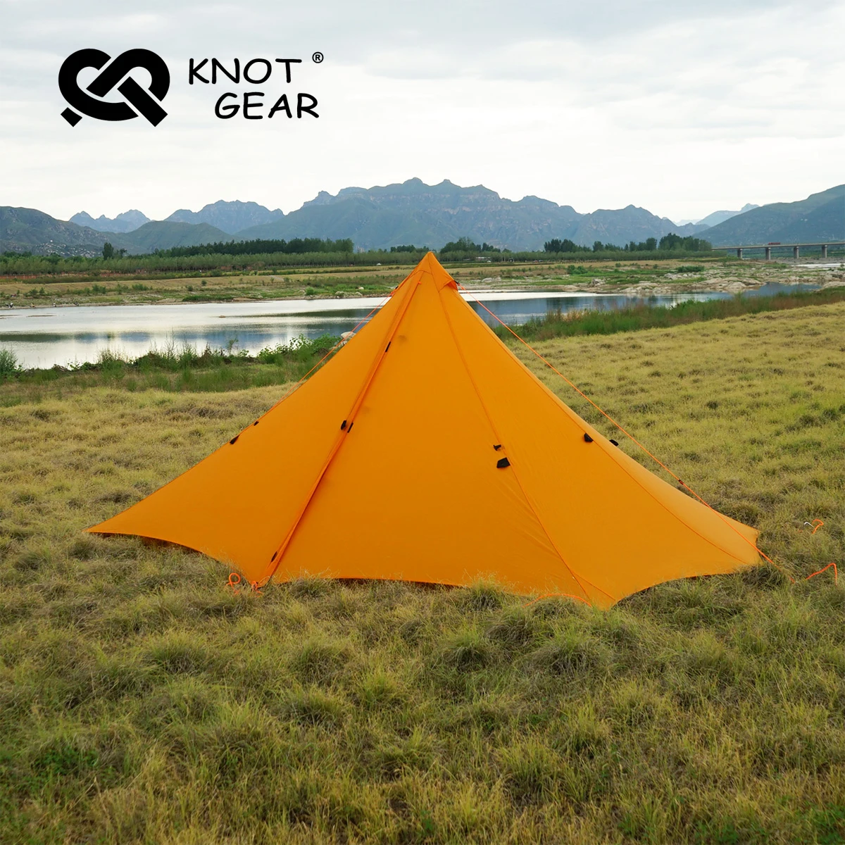 

Knot Gear Hufu Tent Outdoor Camping Pyramid Tent 4-8 Person 20D Nylon Silicone Coating Poleless Tent Tarp Hiking