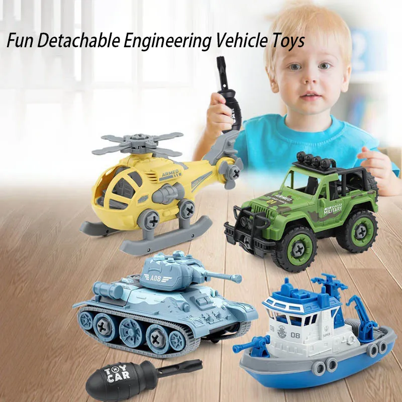 Creative Removable Engineering Car Toy For Children Screwing DIY Assembly Puzzle Nut Disassembly Fire Truck Military Vehicle Toy