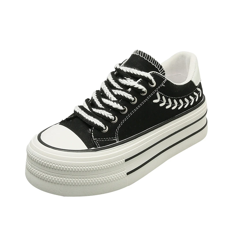 Neue Damen Frühling-Herbst Canvas-Schuhe mit Dicker Sohle, Bequeme Verschleißfeste Erhöhende Sneakers, Niedrige Freizeitschuhe