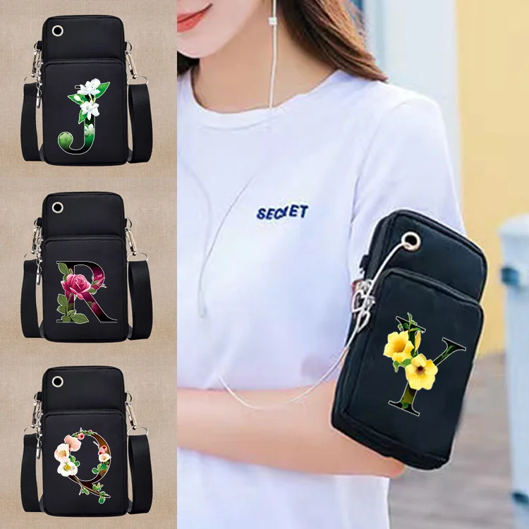 Universal Mobile Phone Case Bags Shoulder Sport Arm Cover for Huawei P30 P20 P40 50 Mate 20 Flower Letter Name Pattern Print