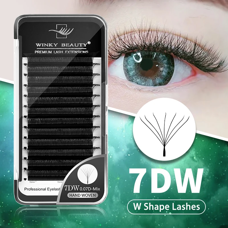 Ciglia di estensione ciglia a forma di W di lunghezza mista Ciglia naturali morbide prefabbricate con effetto fioritura per trucco di bellezza 6DW/7DW/8DW