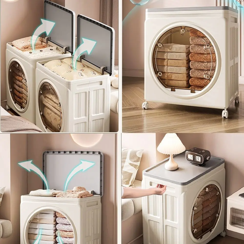 New Dustproof Foldable Storage Box with Pulleys Large Capacity Storage Cabinet Multi-purpose Lockable Handle Toys Storage Basket - view 6
