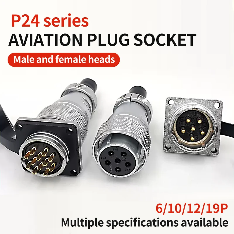 

P24 aviation plug socket PLS24 6pin 10 pin 12pins 19P male female docking square flange industrial connector