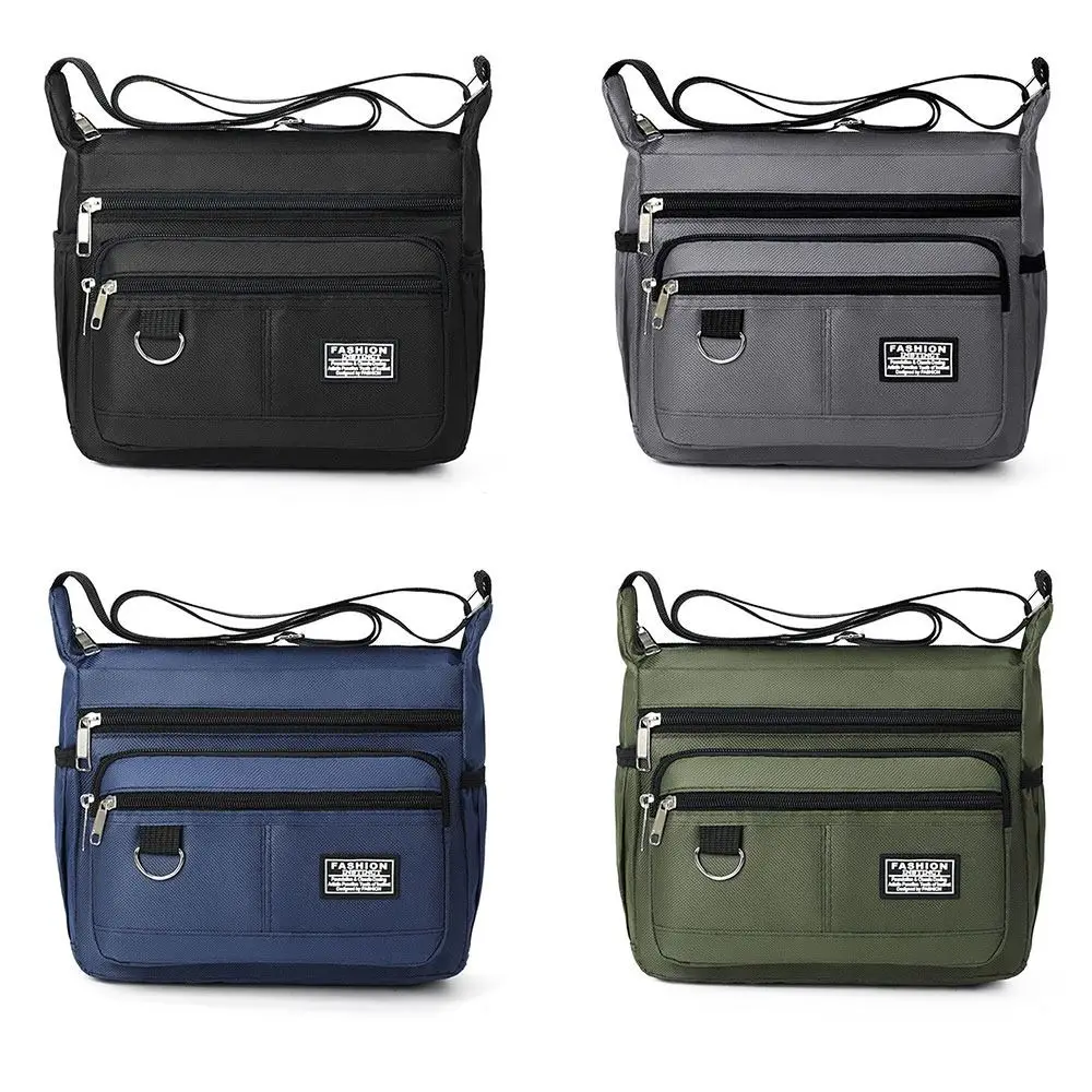 

Trendy Multi-layer Men Messenger Bag Square Shape Zipper Casual Backpack Large Capacity Oxford Travel Crossbody Bags Unisex