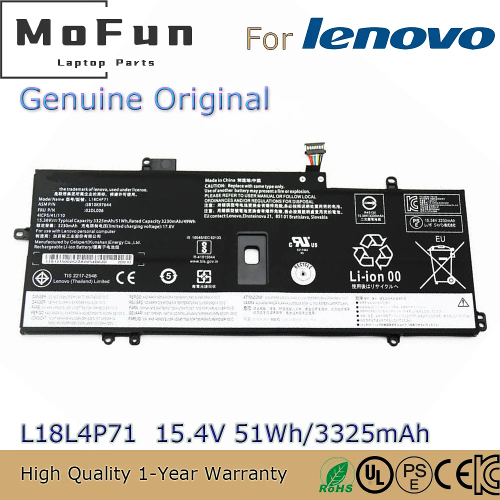 Brand New Original L18C4P71 15.4V 51Wh Laptop Battery for Lenovo ThinkPad X1 Carbon 7th GEN 2019 2020 L18M4P72 L18L4P71