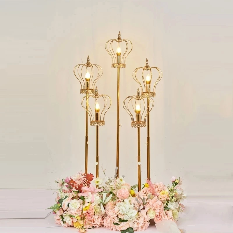 

Wedding Props Plated Crown Road Lights, Gold Wrought Iron, Metal Road Lead Stand, Adjustable T Stage Decoration, Party