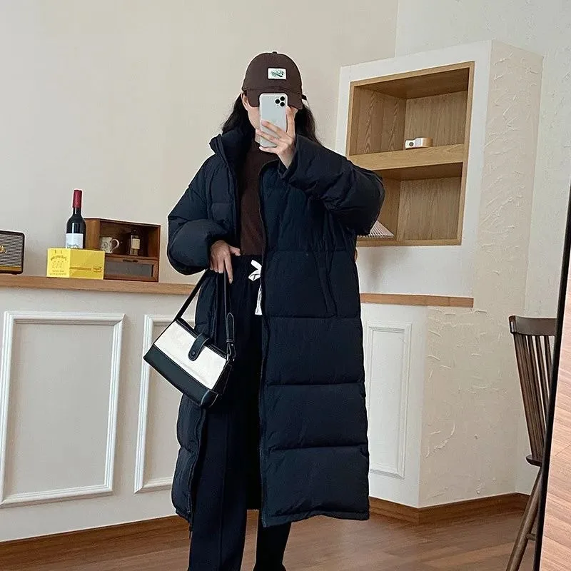 2025 Korean Fashion Hooded Windproof Parker - Women's Over-Knee Thickened | Warm Loose Plus Size Couples Winter Cotton Coat