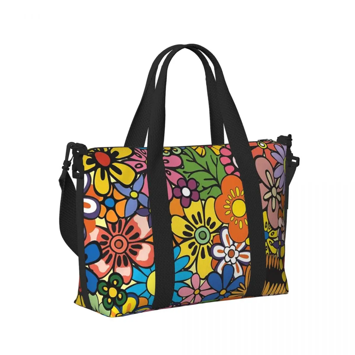 

Hippie Flowers Beach Travel Bag Large Capacity Tote Bags for Gym Sport Women Shopping Duffle Shoulder Bag