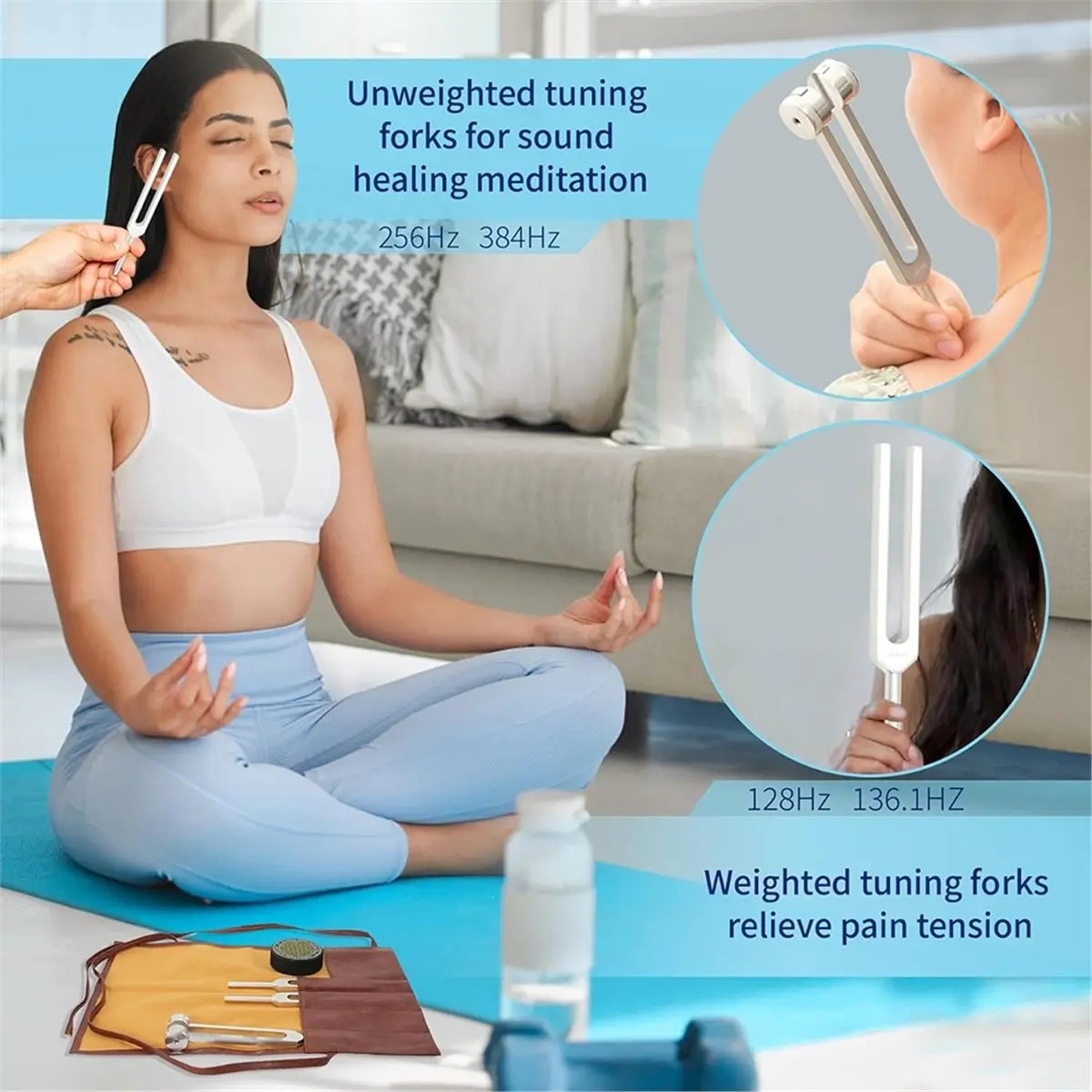 [NEW] Tuning Forks for Healing Set Includes 128 Hz, 136 Hz, 256 Hz, 384 Hz & Activator Sound Healing Instruments for Yoga