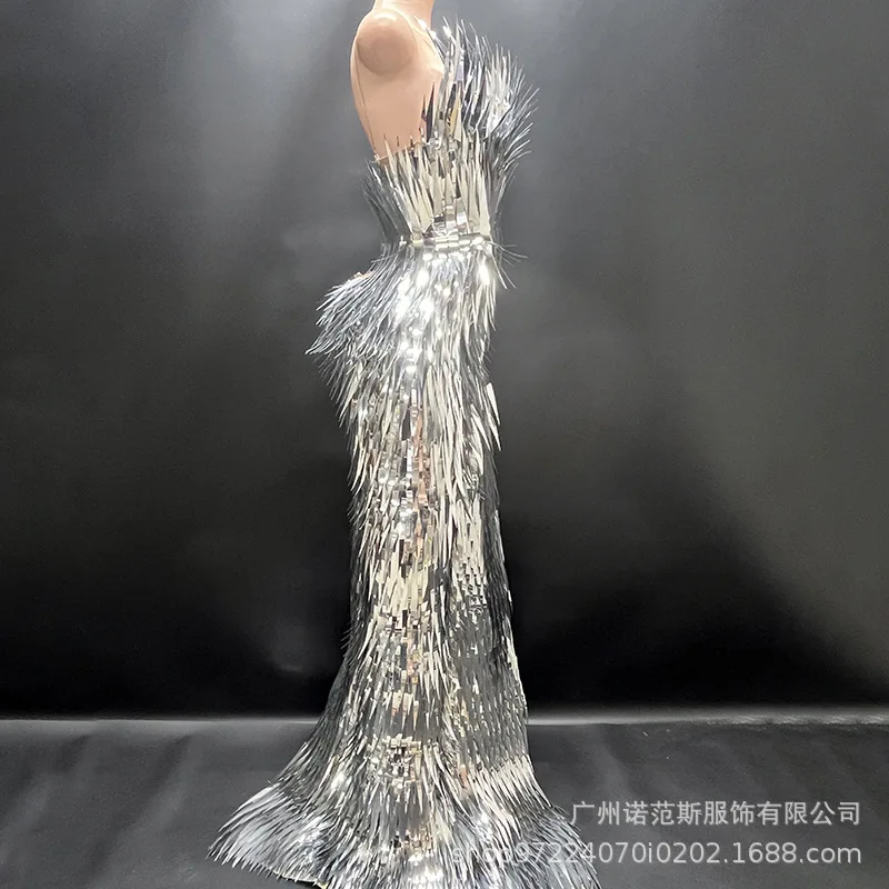 Robe de soirée bustier tubulaire à paillettes argentées, Design d'été, robe d'hôte de spectacle sur scène, maison en direct, robes Para Mujer Fiesta Elegante