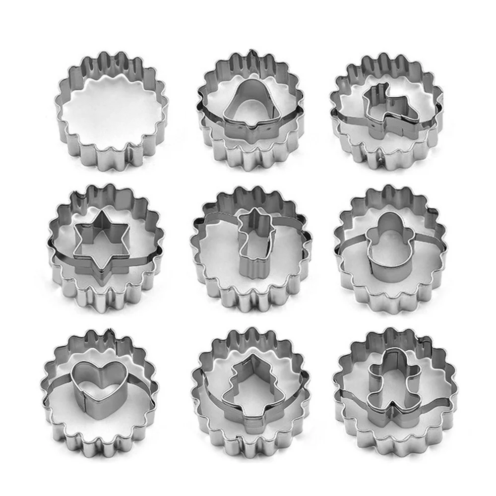 9Pcs/Set Christmas Cookie Cutter Set Xmas Tree Gingerbread Snowflake Shape Biscuit Mould Heart Round Shortbread Cookie Cutter