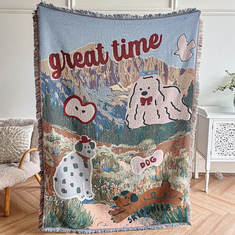 Cartoon Sofa Blanket Illustration Style Tapestry Sleeping Nap Leisure Table Cover Cloth Cotton Yarn Carpet Universal Sofa Towel