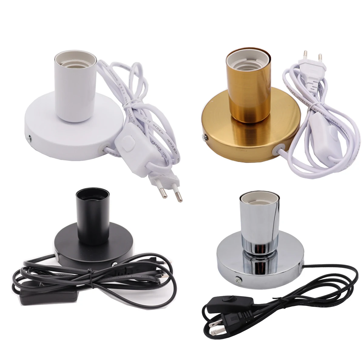 4 colors Polished Metal Desktop Lamp Base 1.8m Cord E27 E26 Base Holder with on/off Switch EU pendant lamp sterilization lamp