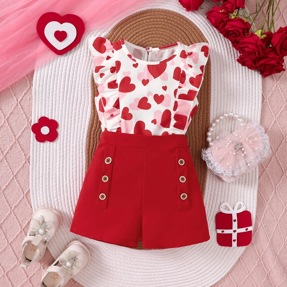 conjunto-casual-de-duas-pecas-para-meninas-com-blusa-com-babados-e-estampa-de-coracoes-e-shorts-com-botoes-duplos-para-primavera-verao