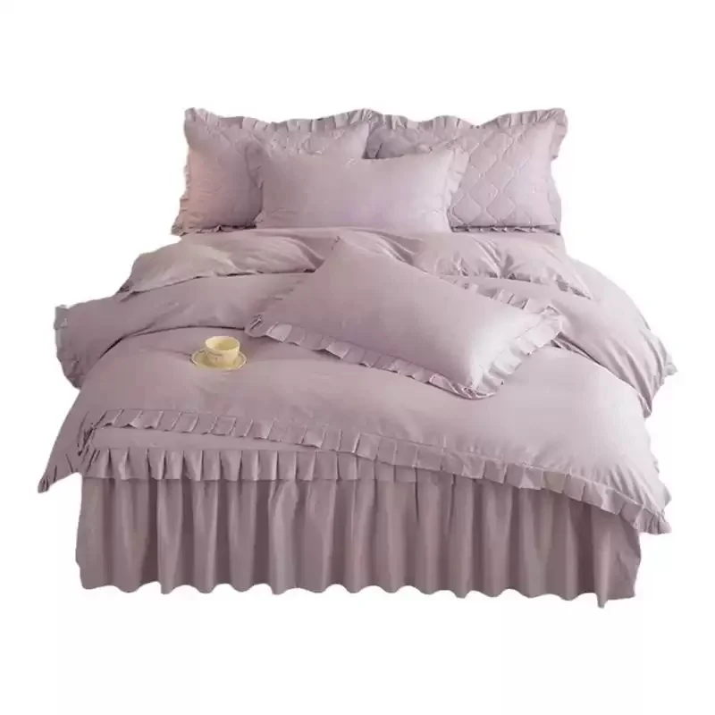 

All cotton Bed skirt Set of four Solid color Simple lace quilt cover Universally applicable in all seasons antibacterial