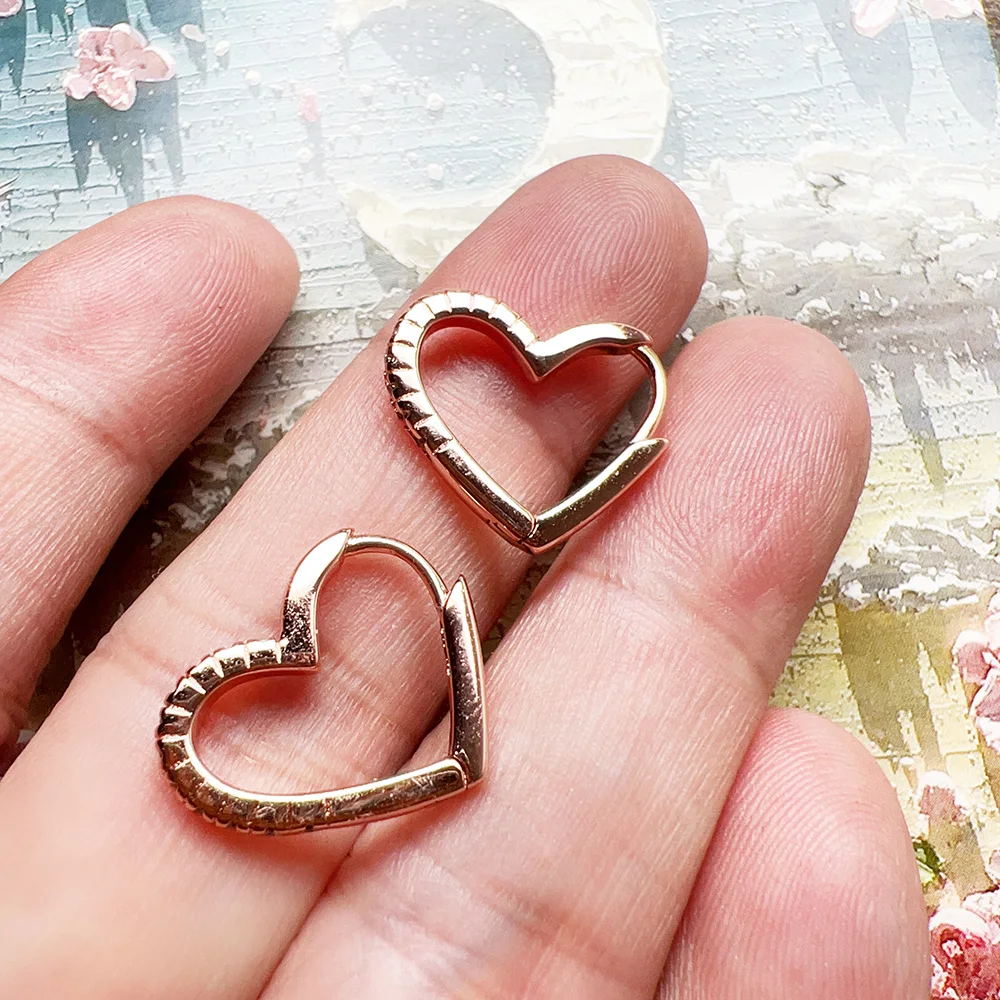 Roségoldener Herz-Creolen-Ohrring, brandneuer Winter-Edelschmuck für Frauen, romantisches Geschenk aus echtem 925er-Sterlingsilber – Detail 6