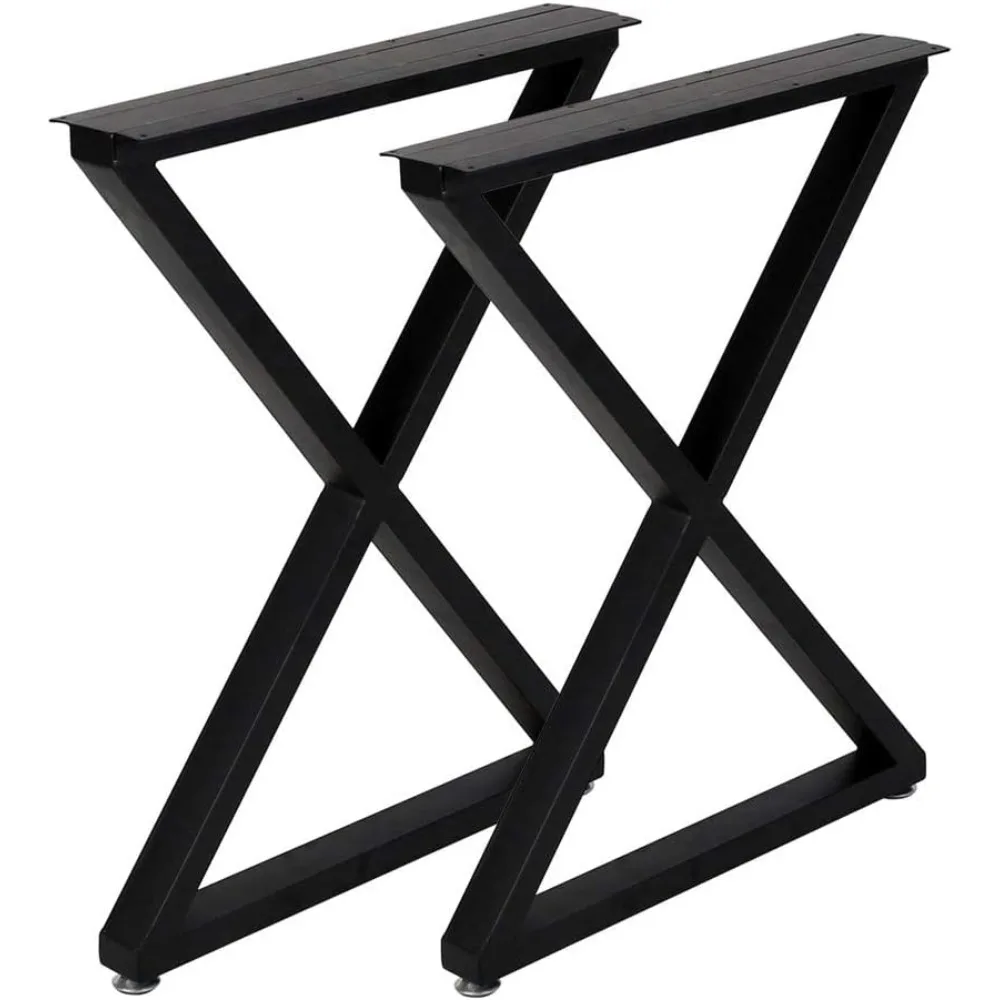 헤비 듀티 산업용 금속 책상 다리 2개 세트, X자형 28인치 높이, 검정색, 견고한 테이블 지지대용