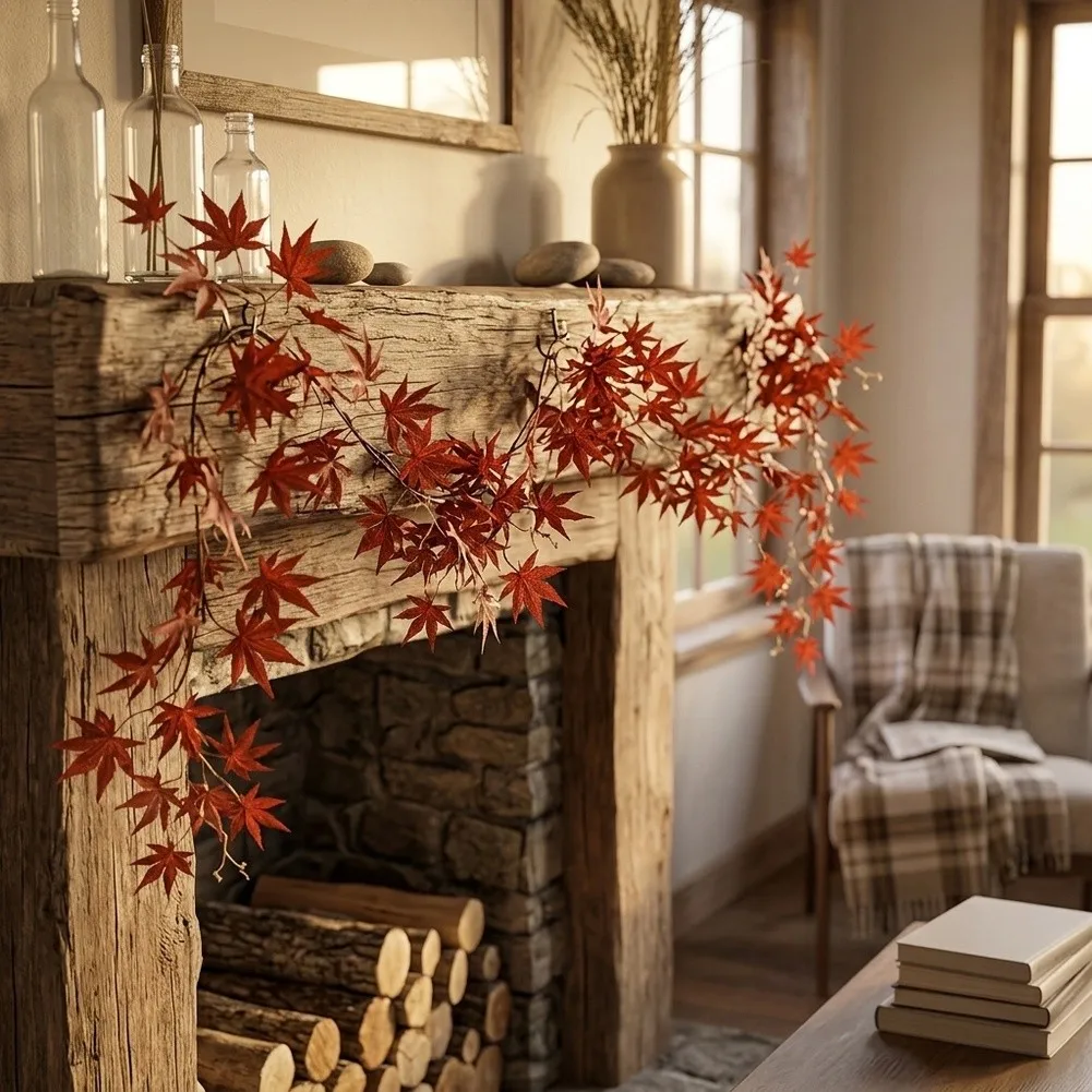 Autumn Themed Maple Leaf Vine 170cm Chicken Feet Detail Artificial Decor for Living Room Bar Red Green Orange Autumn