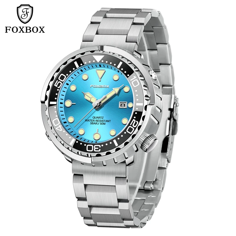 FOXBOX Top Brand Fashion Diver Watch Men 50ATM Waterproof Date Clock Sport Watches Mens Quartz Wristwatch Relogio Masculino image 3