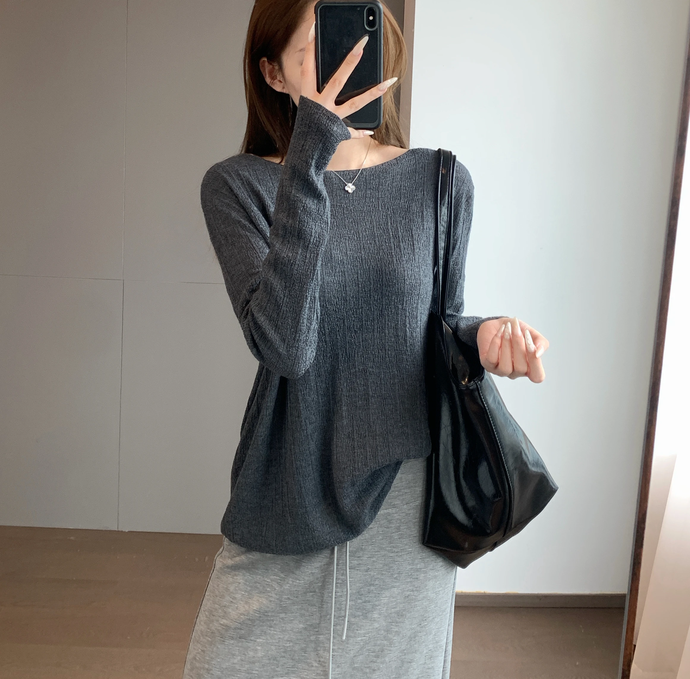 

Шерстяная вязаная базовая кофта TheWow с открытым плечом, осенняя, с длинным рукавом, текстурированная, на одно плечо, в повседневном стиле, женский модный топ