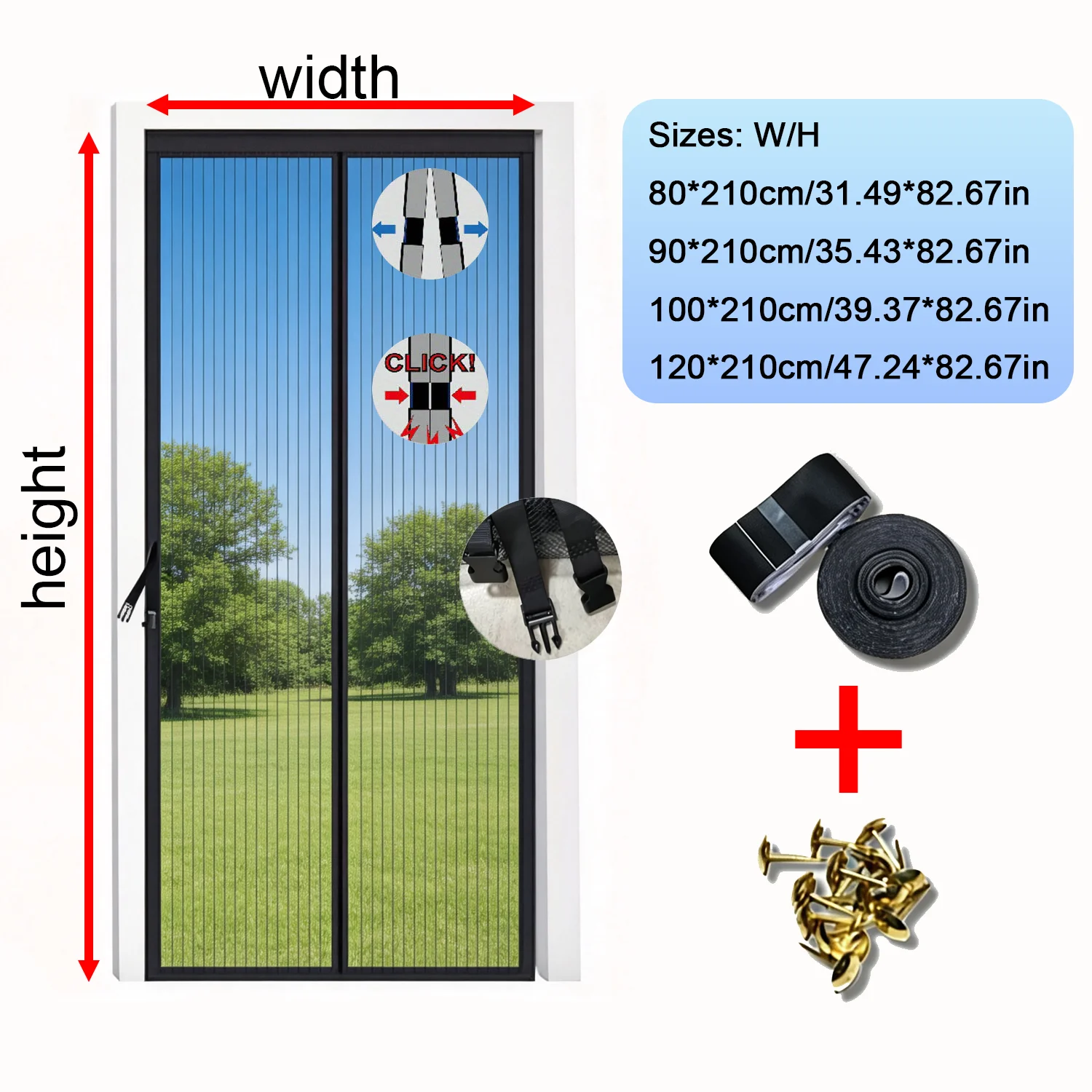 Household Magnetic Screen Door, Striped Pattern with Heavy‑Duty Mesh, Summer Mosquito & Insect Prevention, Quiet Room Partition