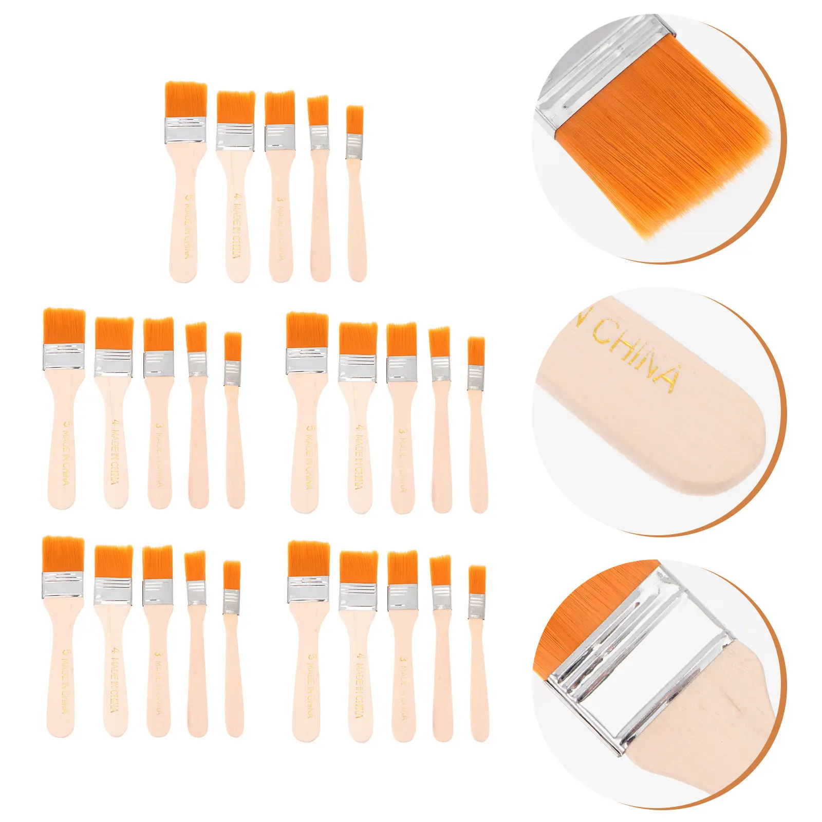 25Pcs Art Painting Brushes Nylon Hair Wooden Handle for Graffiti Oil Painting DIY Wall Art Supplies Multifunctional Utility