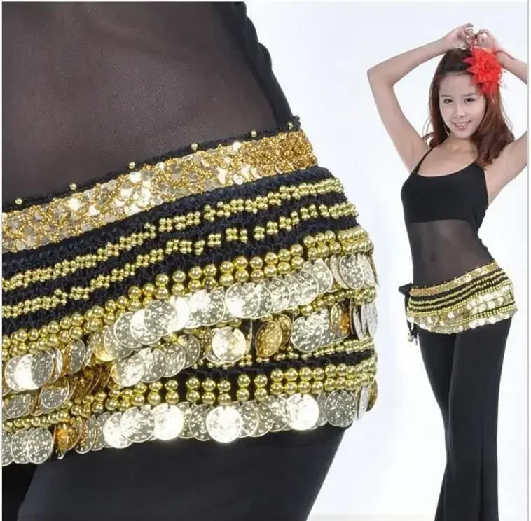 338 عملات حزام الرقص الشرقي الخصر وشاح الورك القبلية هامش سلسلة التفاف أسود أحمر أبيض أزرق وردي بدلة الرقص الإكسسوار #2