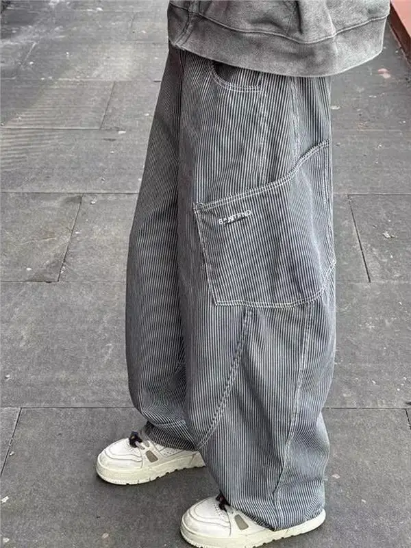 

Новые осенние джинсы-стрейч большого размера (300 унций), в американском стиле, с полосками, для мужчин и женщин, модный бренд, прямые...