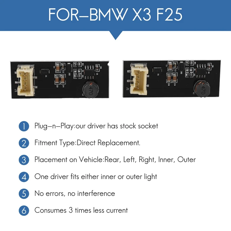 Chip de substituição para BMW, luz LED traseira, luzes traseiras, placa de motorista, reparo, X3, F25, 10-17, B003809.2, 2 peças