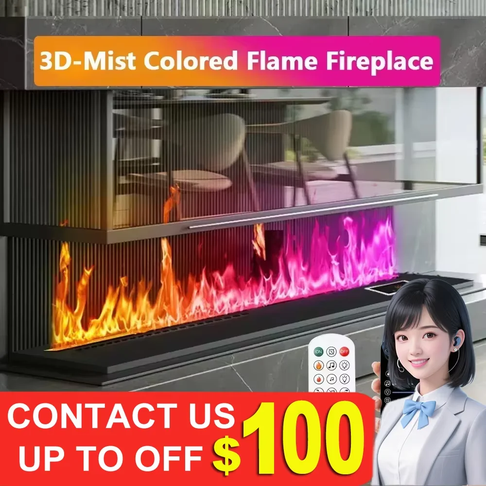 

Atomizing Fireplace Simulated Flame TV Decorative Humidifier App Remote Control Embedded 3D Water Steam Electronic Fireplace