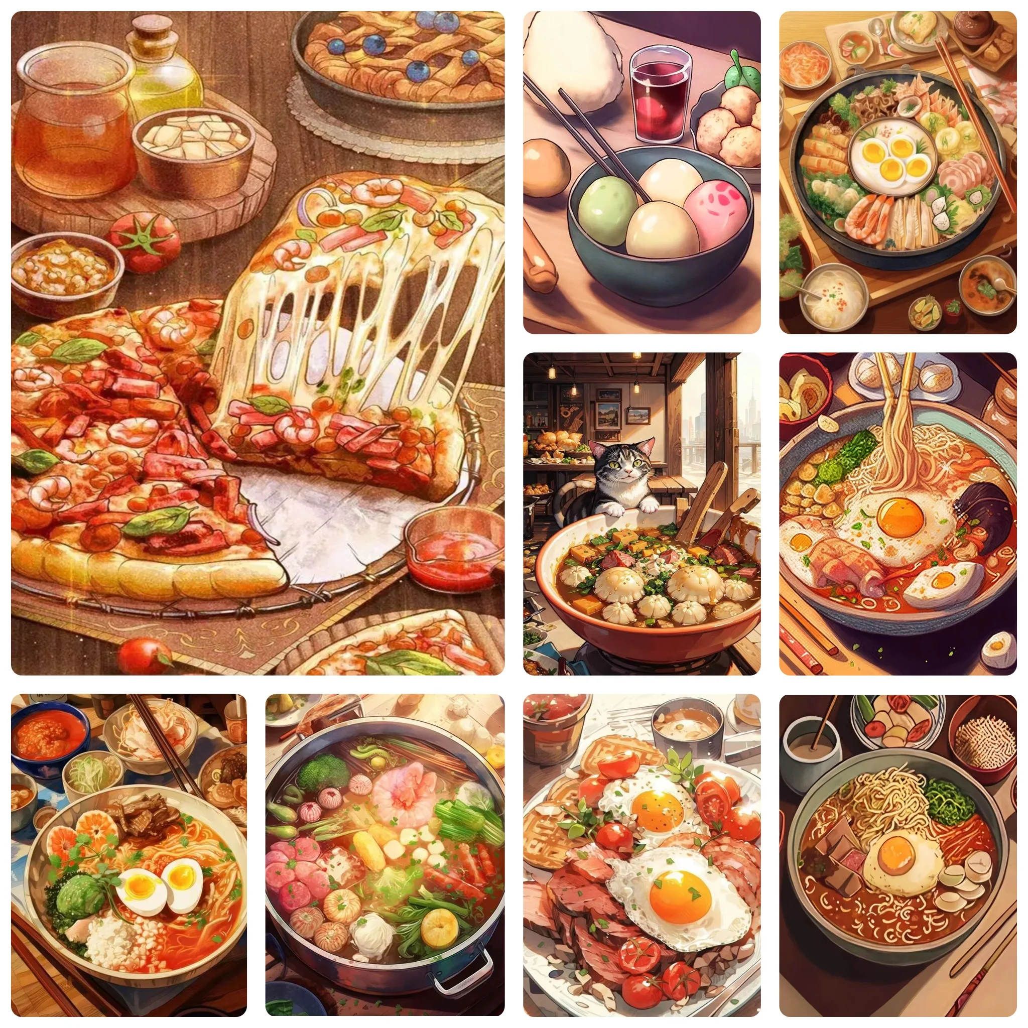 DIY Delicious Food Diamond Painting, Noodle Hot Pot Pizza Steak Breakfast Gourmet For Living Room Home Wall Decoration Gift