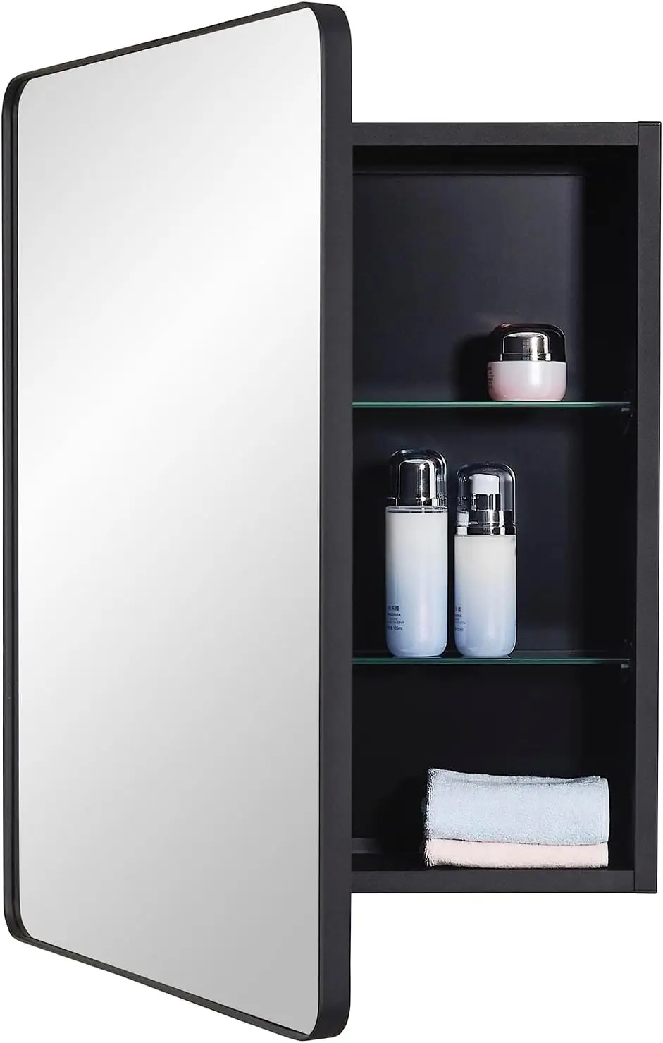 Black Bathroom Mirror Medicine Cabinet with Round Corner Framed Door 20 x 26 inch