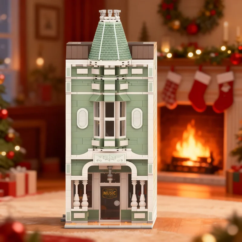 

1607pcs MOC Main Street Music Shop Magic Edition Modular Streetscape Model Building Blocks Construction Christmas Gift Toy