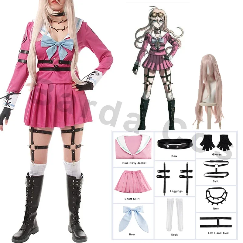 Disfraz de Anime Danganronpa V3 Dangan Ronpa Miu Irama, traje de marinero, falda, peluca de vestido Kawaii, uniforme escolar lindo