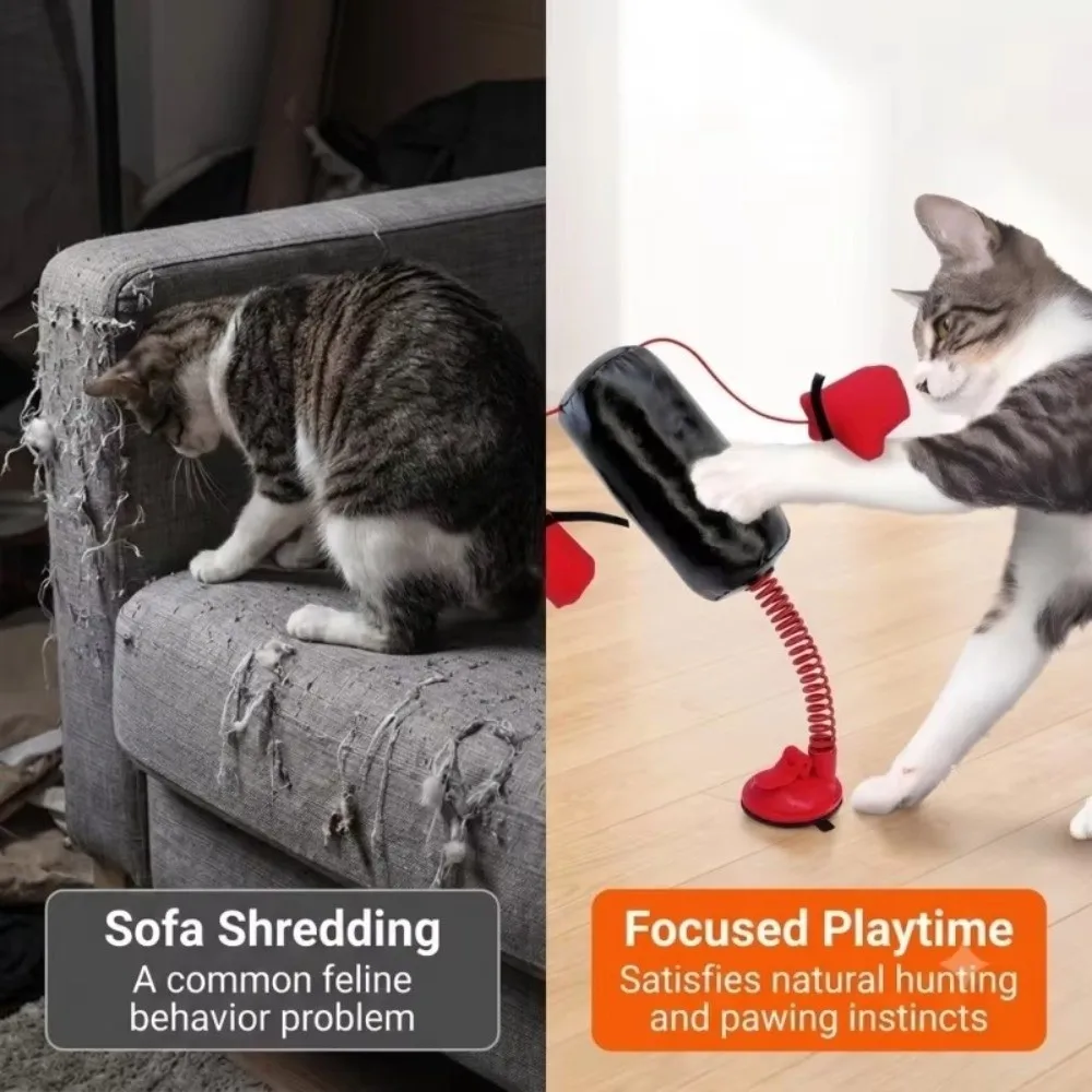 Suction Cup Base Cat Boxing Spring Loaded Self-standing Pet Scratching Paw Punch Design Scratch Resistant Interactive Cat