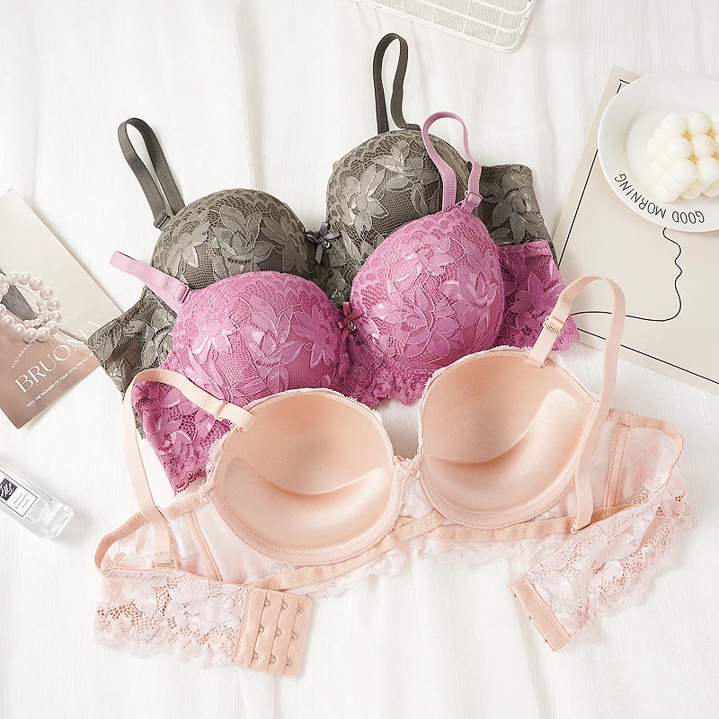 حمالات صدر نسائية رافعة للصدر نصف كوب من الدانتيل الفرنسي حمالة صدر مُزينة بالزهور وجزء سفلي سميك متجمع سلك داخلي 36-42 كوب B/C ملابس داخلية ناعمة #4