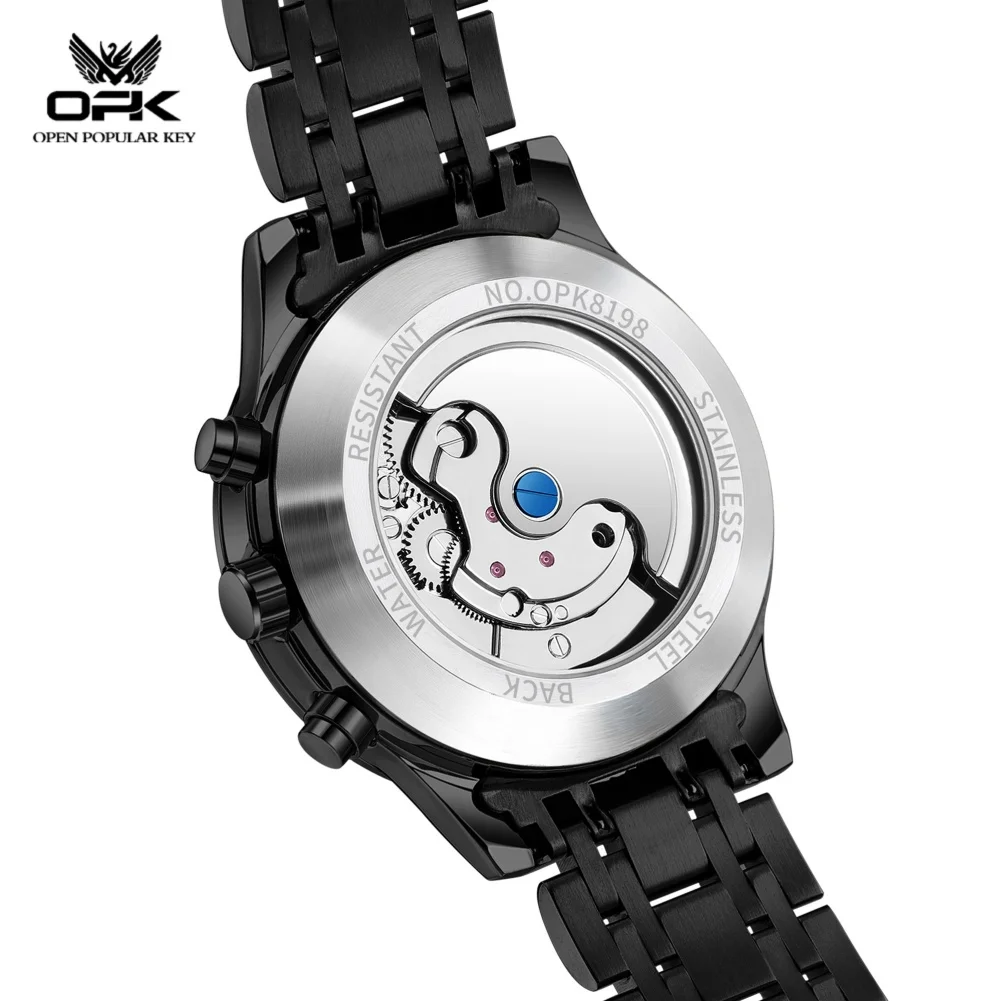 OPK Men's Luxury Mechanical Watch Waterproof Multifunctional Luminous Hollow Flywheel Light-Up Feature