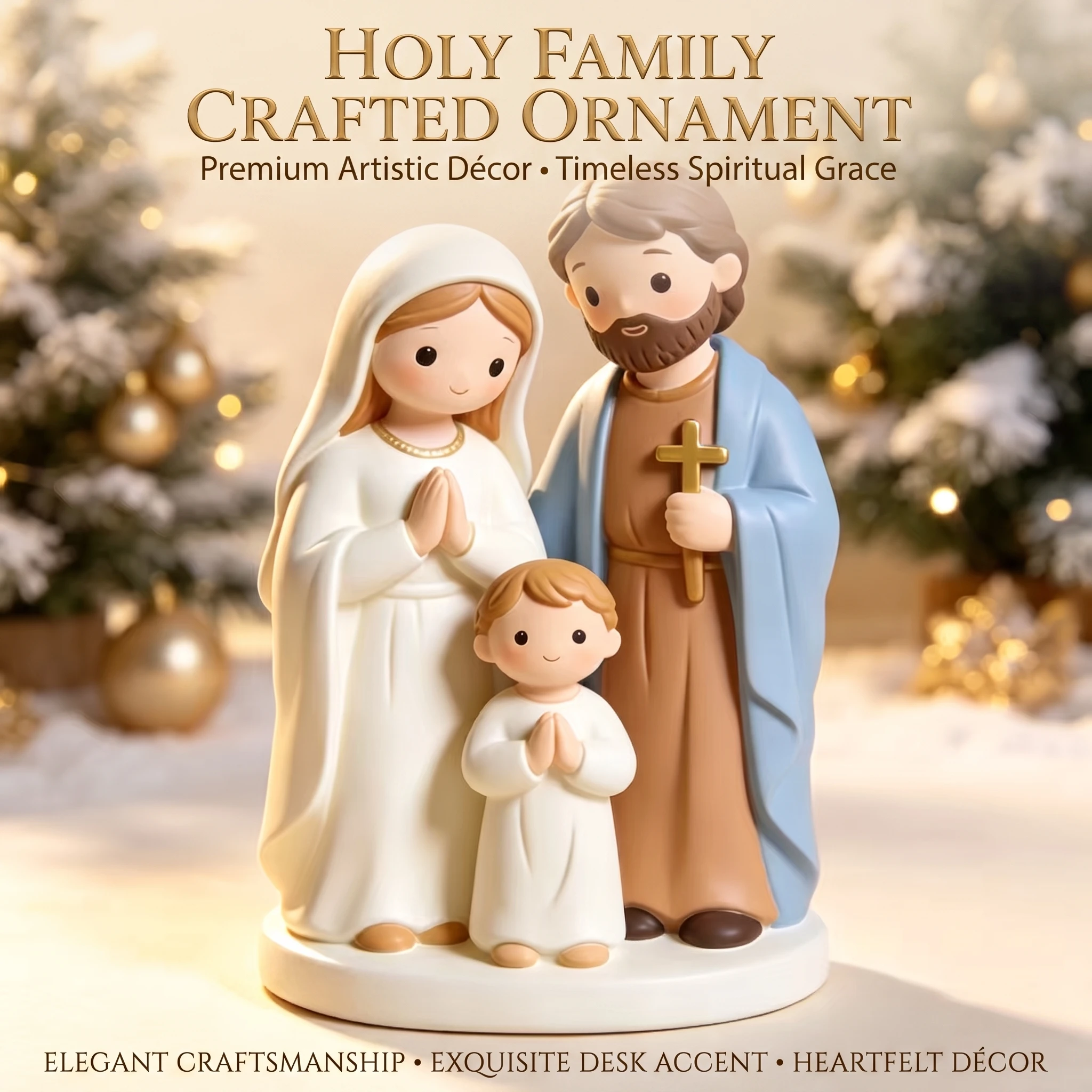 Holy Family Nativity Figurine, Cartoon Manger Scene, Creative Indoor Resin Craft Ornament, Home Decor Display, Keepsake Gift