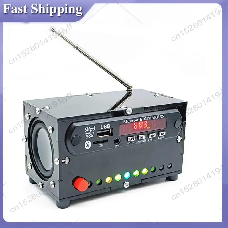 -ABDH DIY FM Radio Electronic Kit Bluetooth Audio 5Wx2 Spectrum Indicate Music Player Soldering Practice