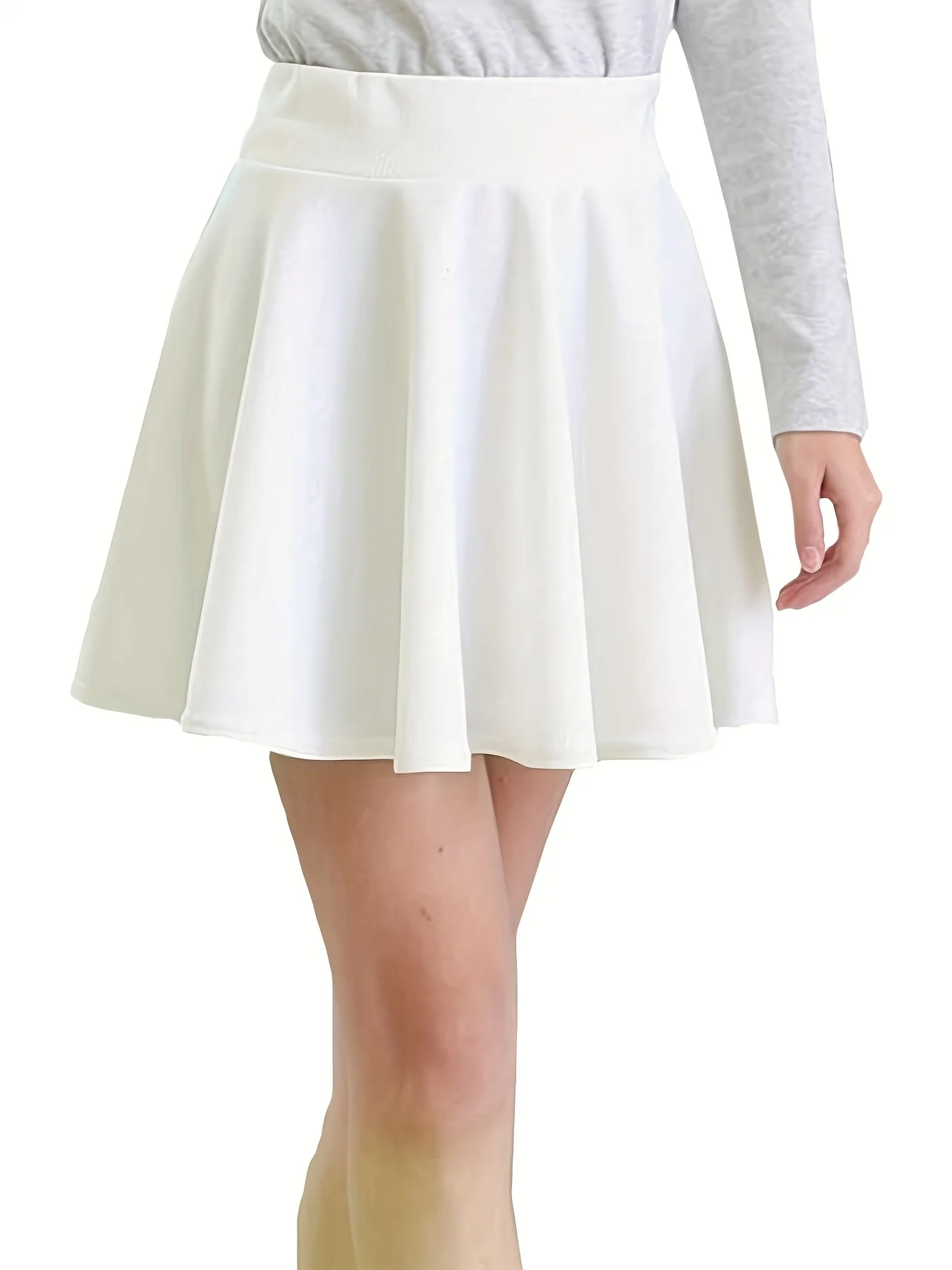 Neuer modischer, einfarbiger, lässiger, bequemer High-Waist-Rock für Damen, Mini-Faltenrock – Detail 9