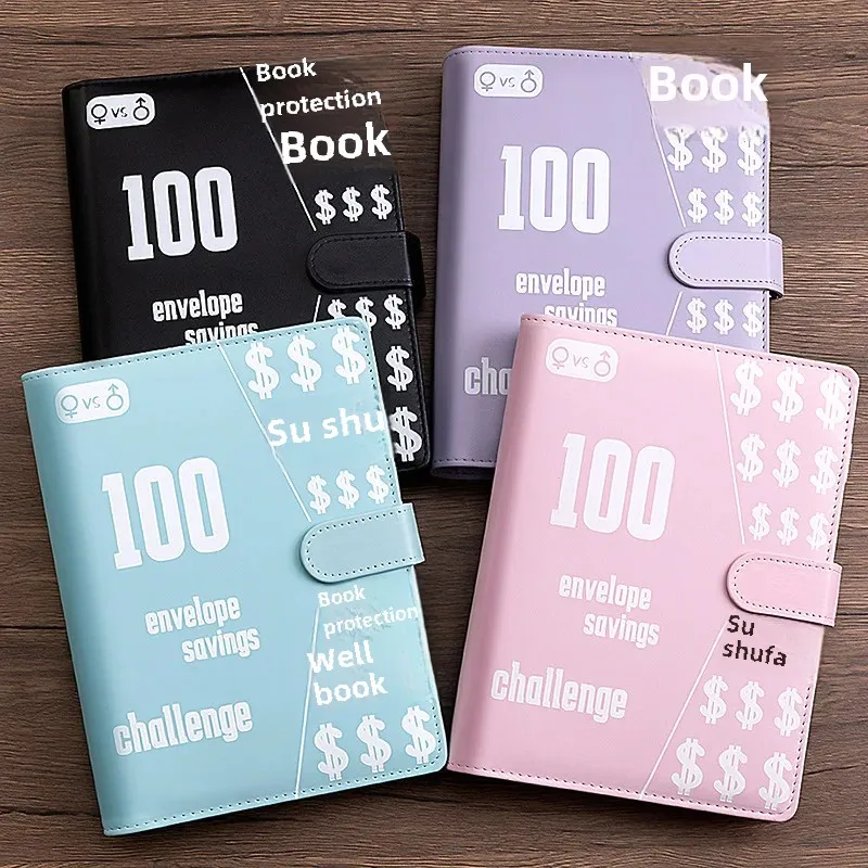 Cross-border 100 Envelope Challenge Couple 100 Day Savings Notebook Handled Cash Account Ledger Binder Storage Organizer
