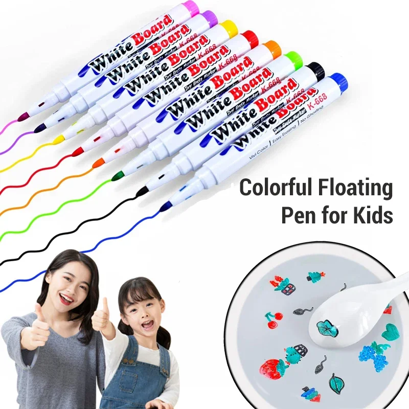Caneta flutuante de água, 8/12 cores, pintura mágica, caneta colorida, pincel de pintura de estudante, marcadores de quadro branco, desenho de graffiti