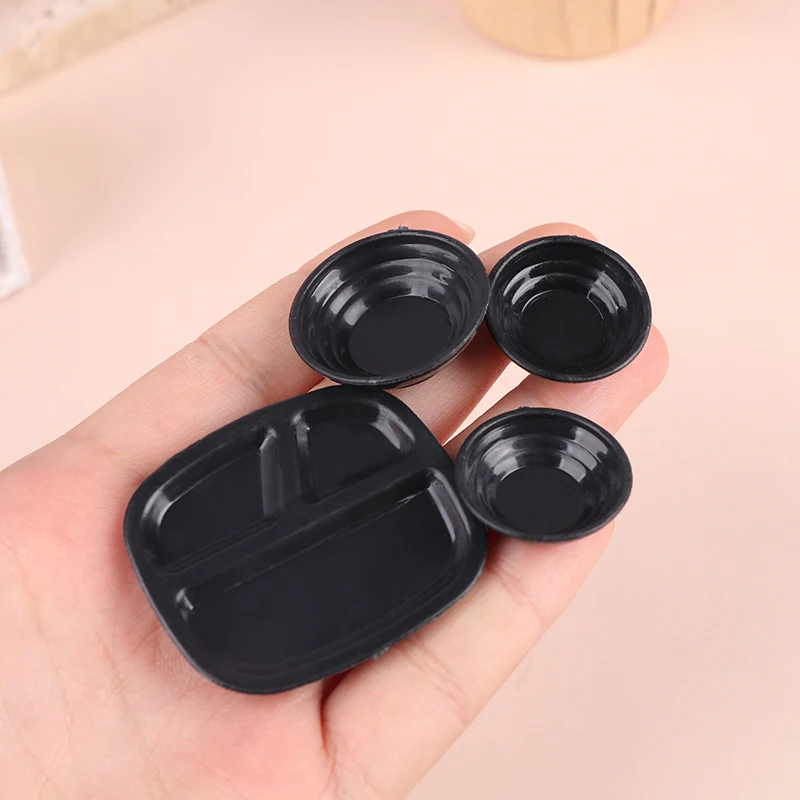 8Pcs Durable Mini Food Black Dishes Tableware Miniature Doll House Accessories Dollhouse Trays Plates Kitchen Cooking Toy Set