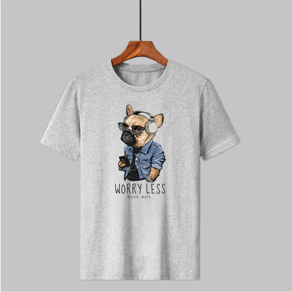 T-shirt imprimé chien cool pour hommes, manches courtes, pur coton, t-shirts confortables pour hommes, t-shirt rétro Y2K, été le plus récent