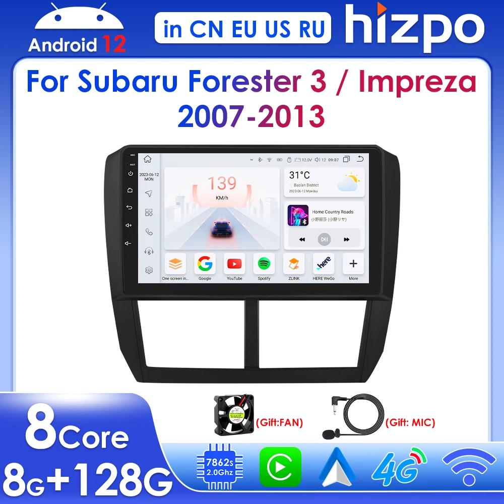 

Hizpo 9" Android 12 UIS7862 Carplay for Subaru Forester Impreza WRX STI Car Radio Multimedia Player GPS Navi RDS 4G DSP BT 2 Din