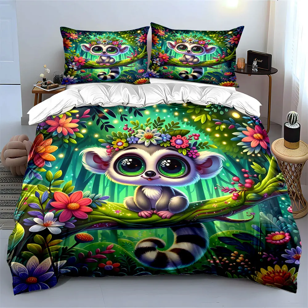 Colorful forest animal design Print Bedding Set 1 Duvet Cover 2 Pillowcases for Adult and Children Luxury Gift Full Size