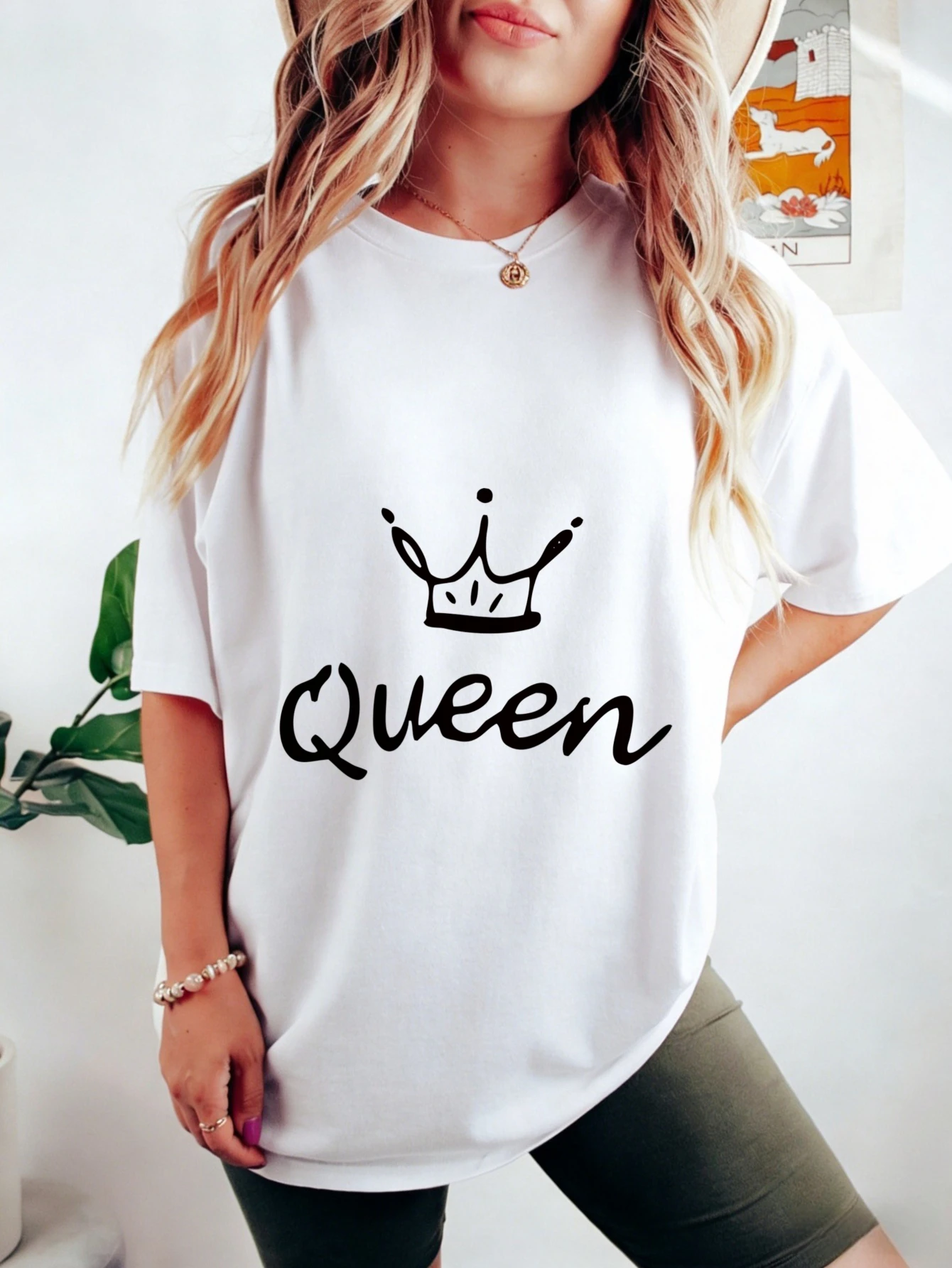 

Womens Short Sleeve T Shirt Queen Crown Printed Graphic Cotton Regular Fit Summer Casual Top for Women