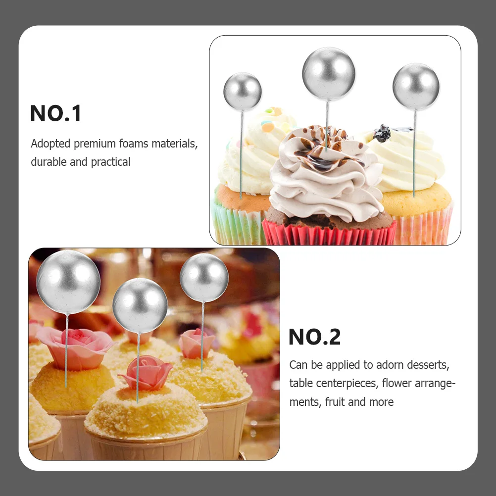 

42 Pcs Birthday Cake Decorations Foam Ball Ornament Foams Cupcake Topper Balls Insert Inserts Silver Pick