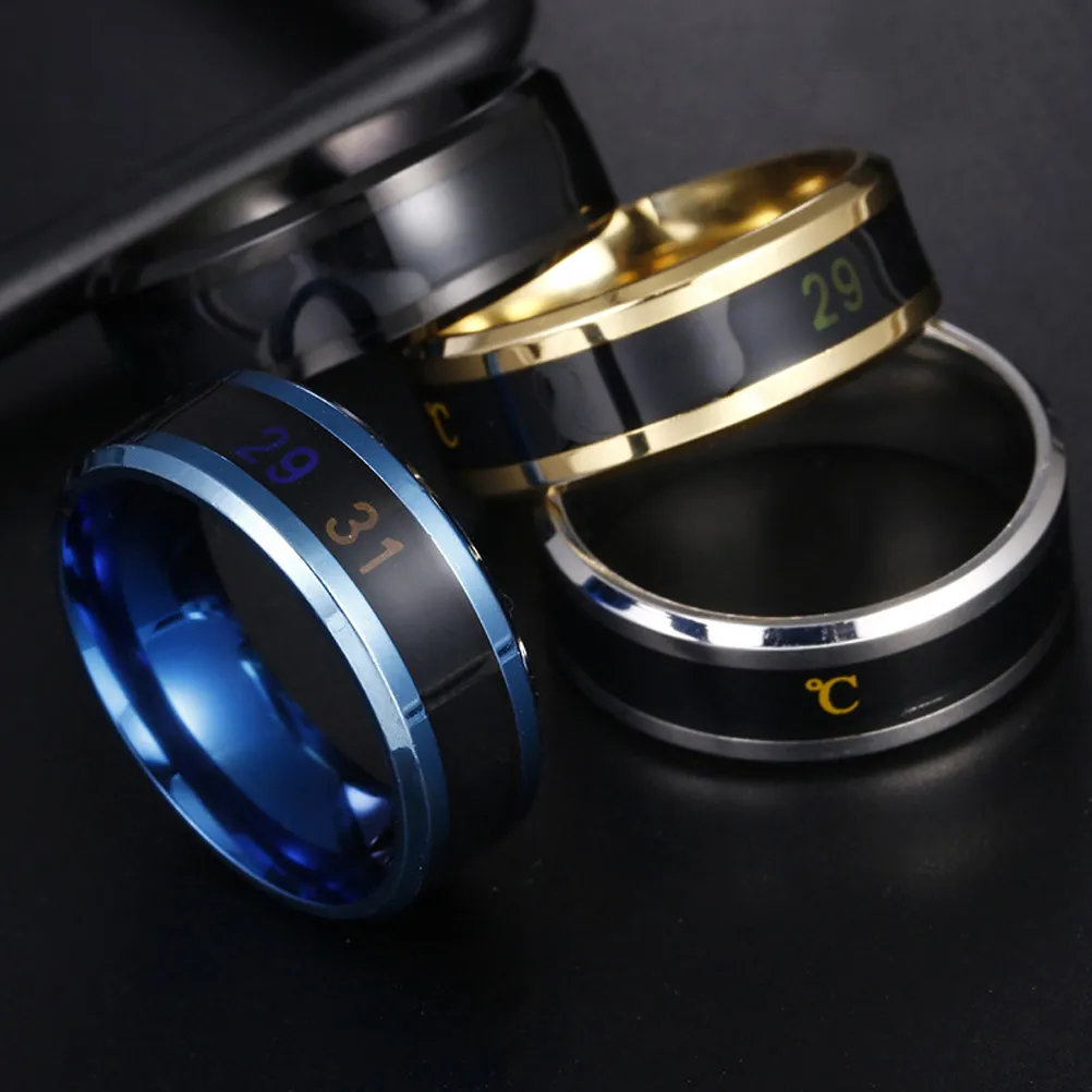 1Pcs Lightweight Fashion Titanium Steel Color Changing Finger Ring Temperature Reactive Mood Ring for All Seasons Party Wear