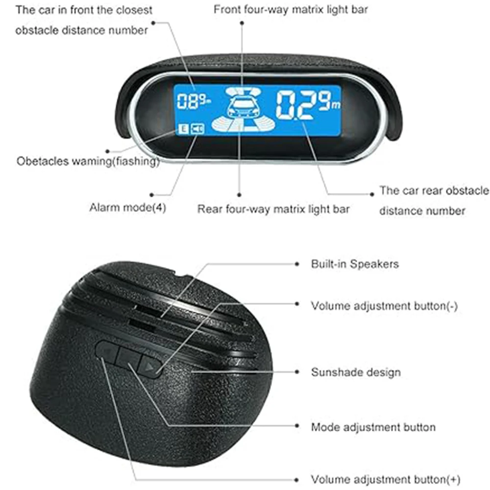 Fit For most vehicles using 12 V power system such as sedans SUVs 12 V DC 8-Sensor Car Parking Radar System with LCD Display